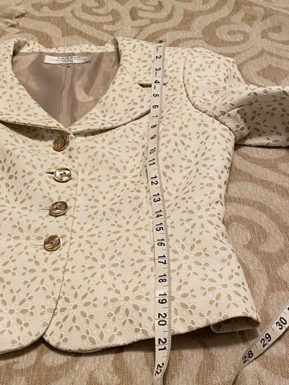 Tahari Arthur S. Levine Petite 4 Cream Gold Jacquard Structured Career Blazer - Picture 9 of 11